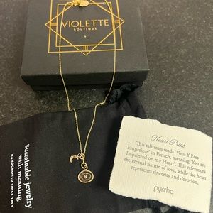 Pyrrha 14k gold heart necklace with moon charm in box never worn & retails $1087